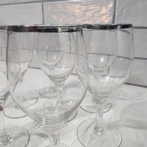 Vintage Crystal Dessert Wine Glasses, Platinum Rimmed, Set of 7